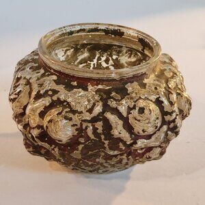 Vintage Victorian Gilt Rose Trinket Vanity Powder Puff Box Goofus Glass